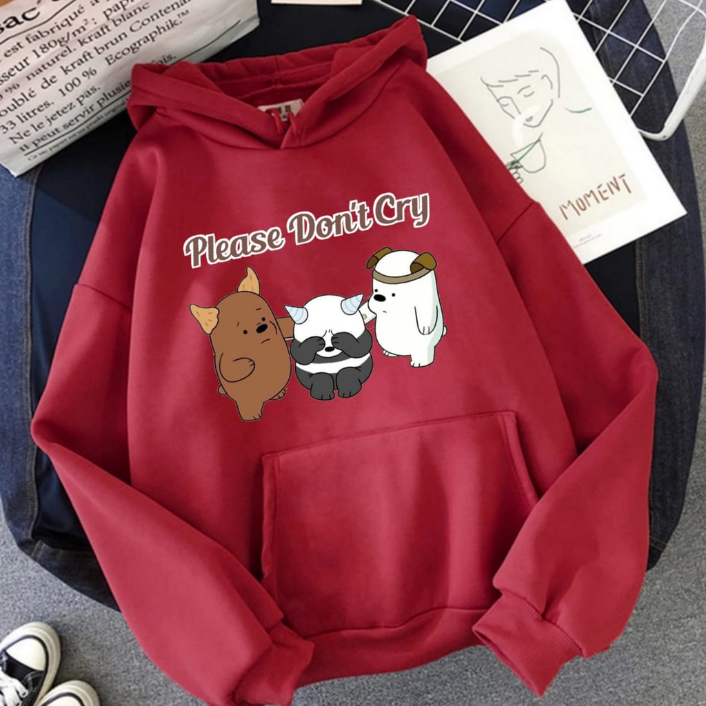 Hoodie Wanita Gambar Bears Oversize Korean Style Sweater Murah Tebal Xxl Kekinian Lilac Panda Boba