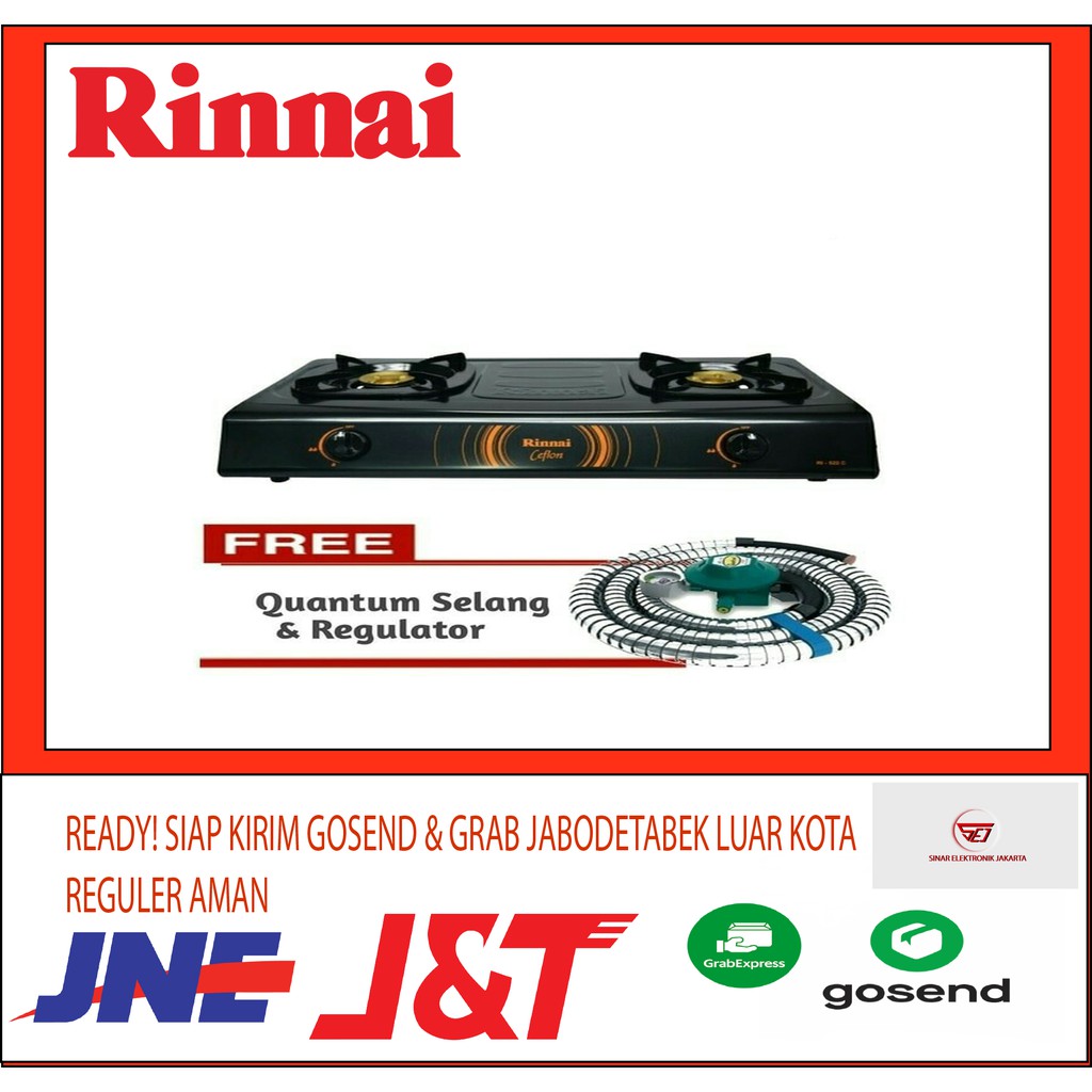 Rinnai RI 522C Free Selang Gas QUANTUM 142. Kompor Gas 2 Tungku Kuningan, Baru &amp; Bergaransi Resmi