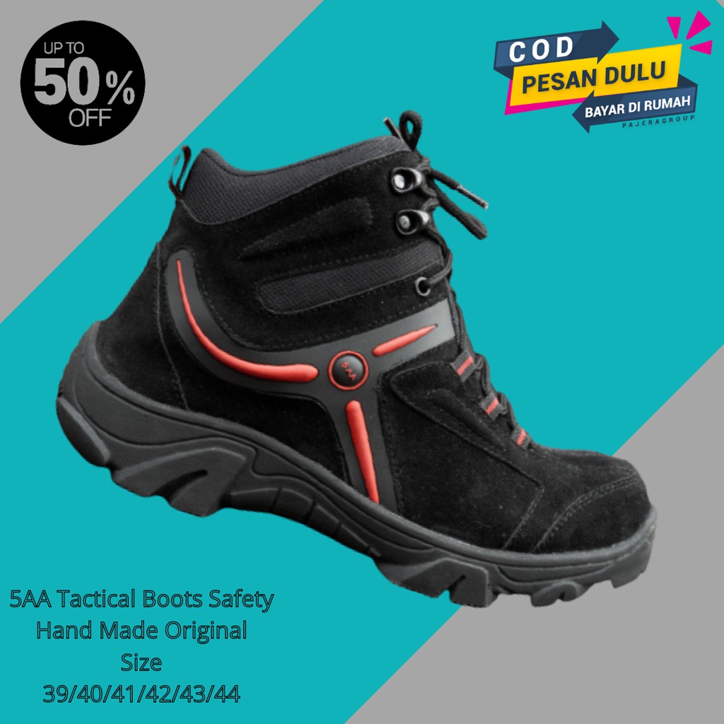 PROMO Sepatu Safety Pria Kerja Boots Outdoor 5AA 6inci Hitam Pdl Touring Hiking Septi Boot Terbaru