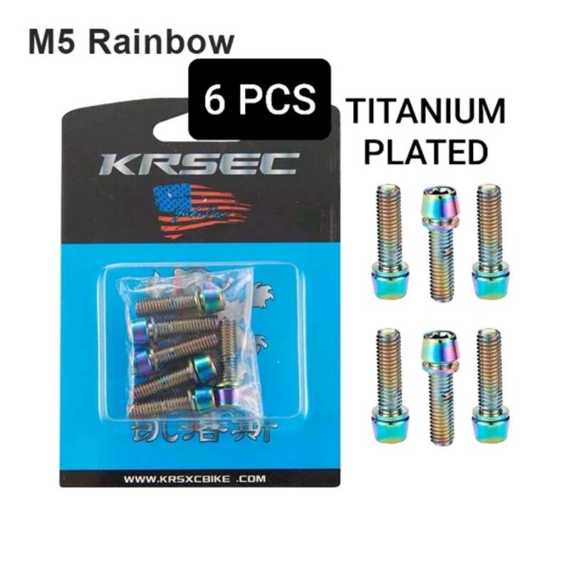 Isi 6 Pcs Baut Rainbow Titanium Ti Bolt Plated M5 x 18mm Baut Pelangi Stem Clamp Fd Seatclamp Bottle Cage Sepeda Seatpost M 5 x 18 mm baut