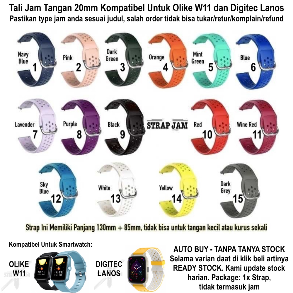 R33 Tali Jam Tangan Digitec Lanos / Olike W11 - Strap 20mm Silikon Cocok Untuk Olahraga