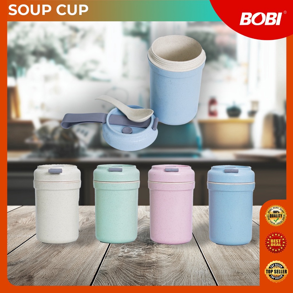 Cup Soup atau Cangkir Sup Probtable Multifungsi /  Mangkuk Sup Jerami Gandum Piknik Portable 300ml BOBI