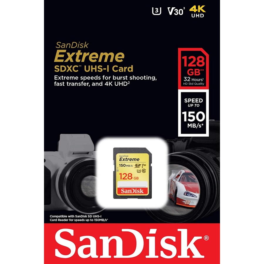 SanDisk Extreme SDXC UHS-I SD Card 128GB Speed Up To 180mbps - Garansi Resmi 10 Tahun