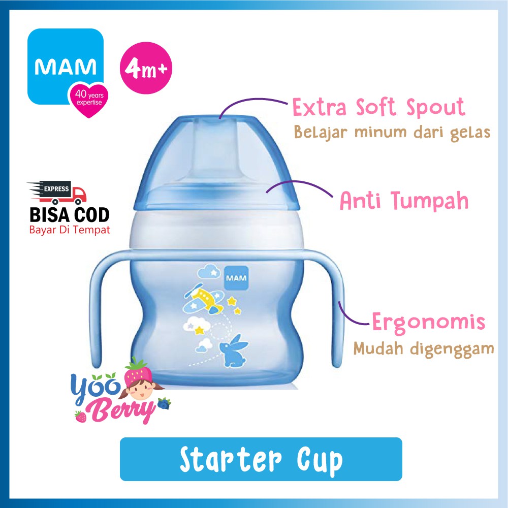 MAM Baby Starter Cup 150 Ml Extra Soft Spout Training Cup Gelas Botol Bayi 4m+ MAM005 Berry Mart