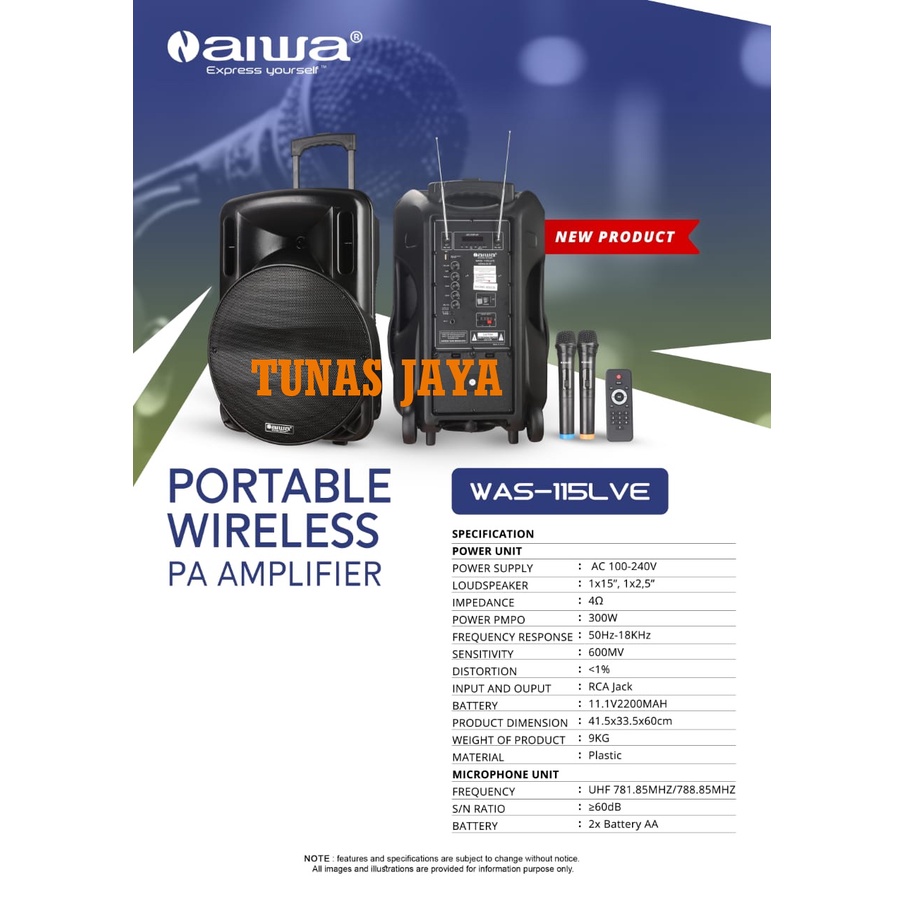 SPEAKER PORTABLE AIWA WAS115LVE -  AIWA WAS115 LVE BLUETOOTH