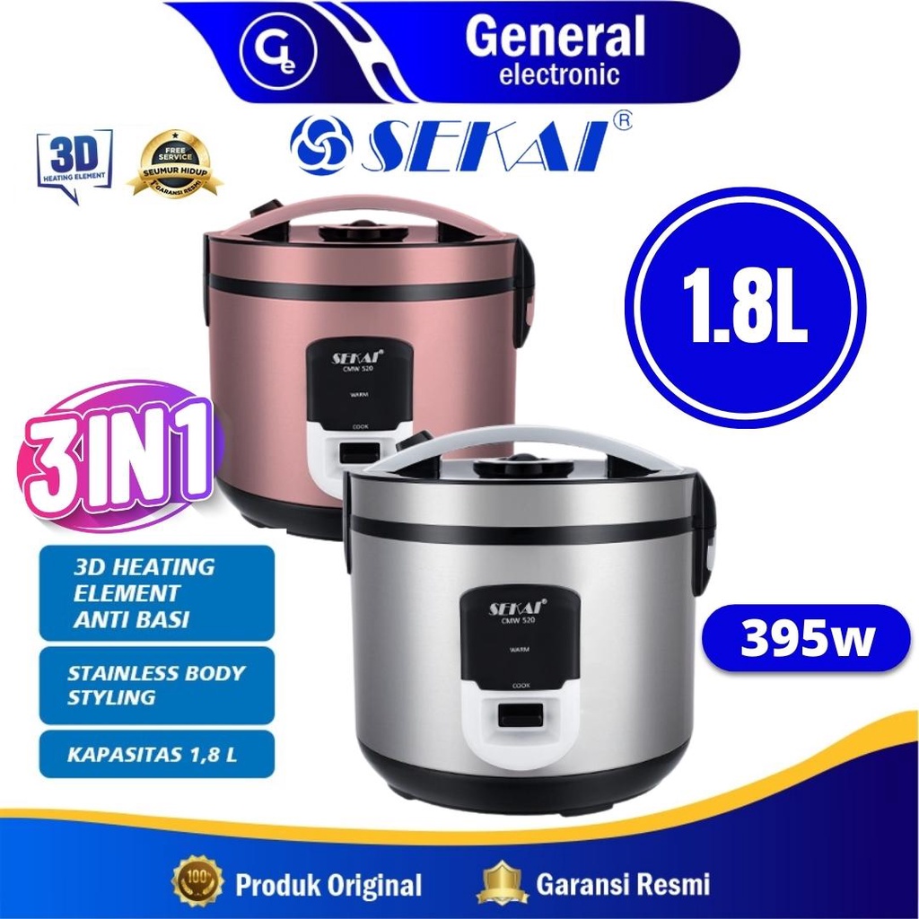 Rice Cooker / Penanak Nasi Magic Com SEKAI 3 in 1 / Stainless 1.8L / CMW 520 1,8Liter