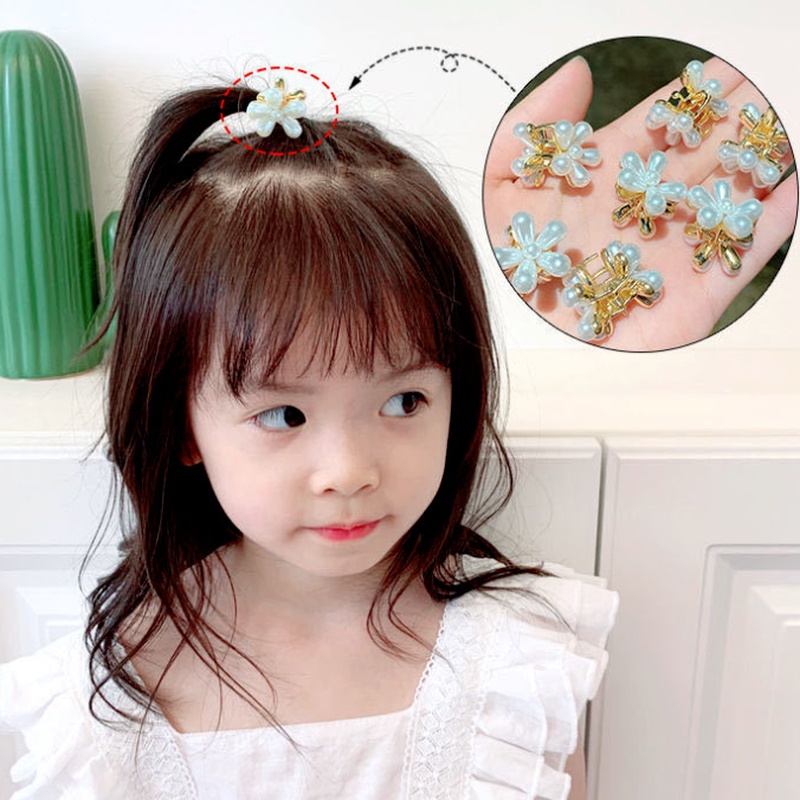 Magic789 Jepit Rambut Mini Model Bunga Dengan Mutiara Untuk Bayi / Anak Perempuan