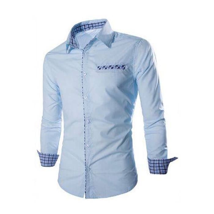 Kemeja Korea Lengan Panjang Motif Garis Garis Polos Hiasan Bordir Bunga Elegan Casual untuk pria i.2