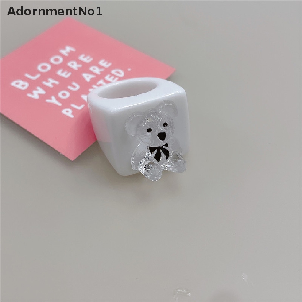 (AdornmentNo1) Cincin Akrilik Resin Motif Kartun Beruang / Persegi / Geometri Untuk Perhiasan Wanita / Travel