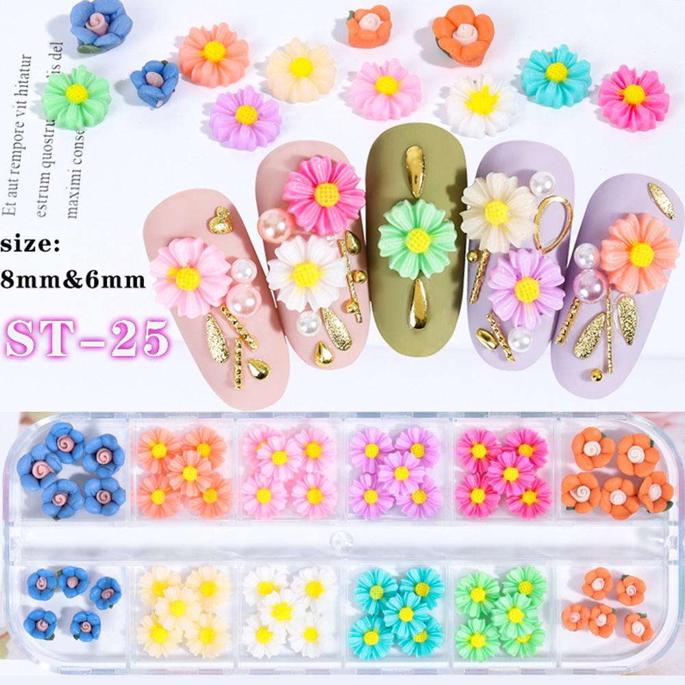 AUGUSTINA Agustin 3D Bunga Resin Mawar Warna-Warni Berbagai Berujung Lima Bintang Hati Kelopak daisy Kecil Gummy Candy Sunflower Nail Rhinestones