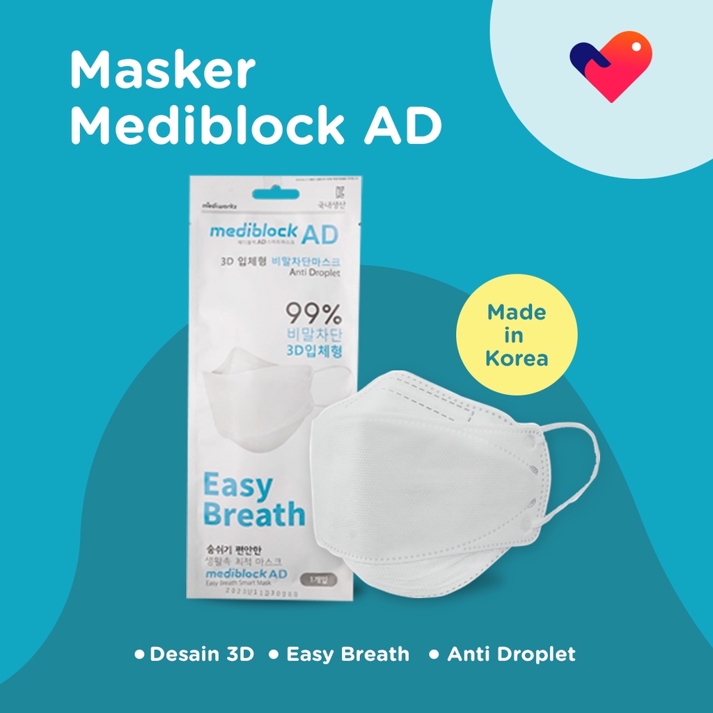 Masker KF94 Korea Putih / Masker Mediblock AD / Masker 3D Korea / Mask KF94