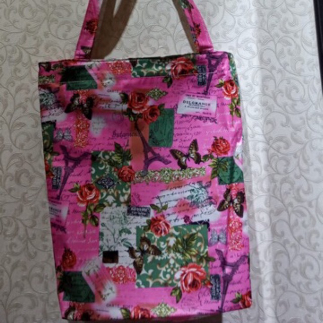 REALPIC ASLI 100%, Tas TOTE MOTIF BAHAN LONGCHANGGE motif GARDEN PARIS BUTTERFLY