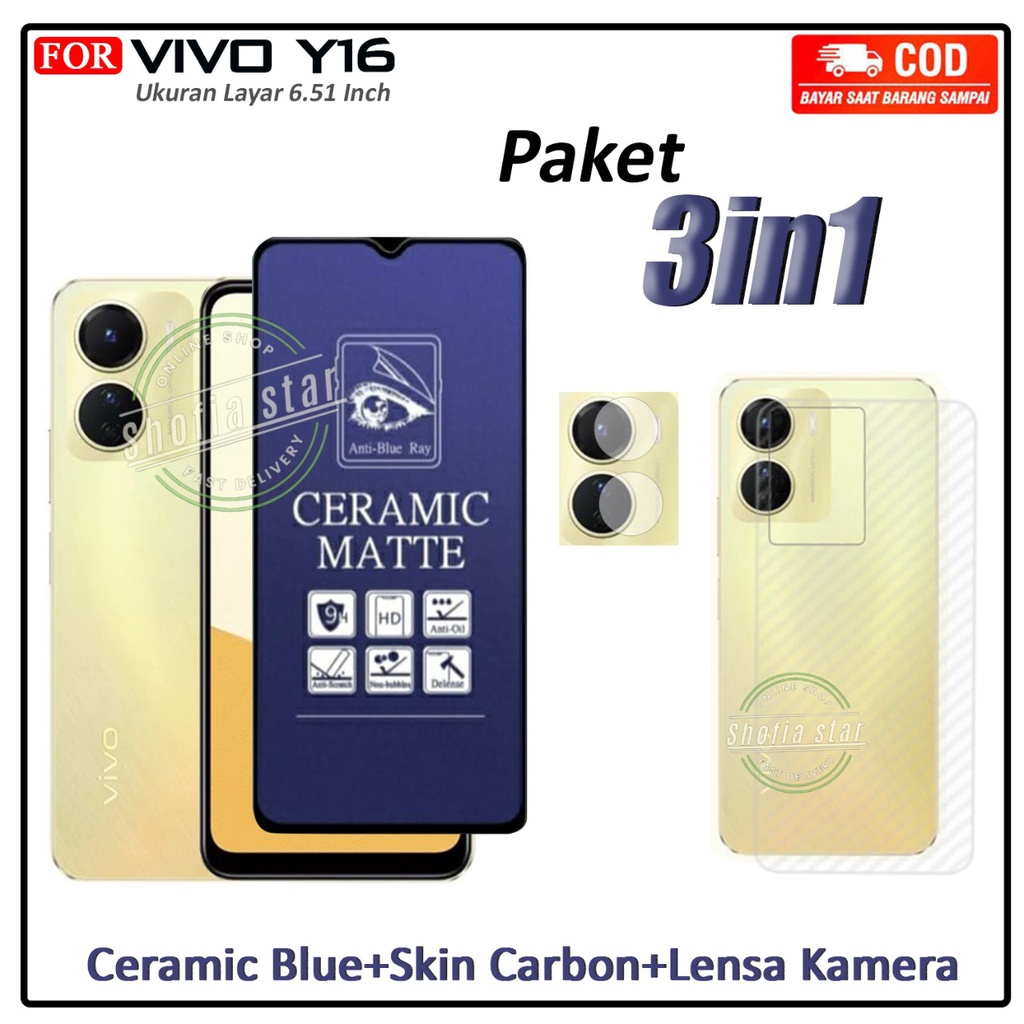 Promo 3in1 Tempered Glass bening Vivo Y16 Y35 Y36 Y91 Y93 Y95 Y91c Y1s Anti Gores Kaca Full Cover