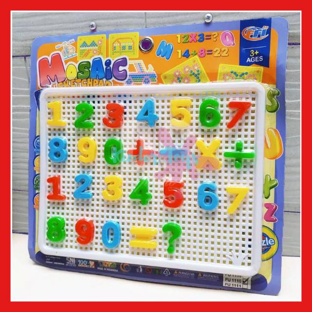 Mainan papan tempel angka/huruf bongkar pasang sketch mosaic