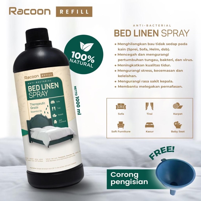 racoon bed linen spray 1liter refill size free 2x travel size 60ml