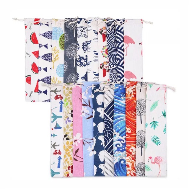 Japanese Style Cotton Cutleries Pouch / Kantong Penyimpanan Alat Makan Kain Katun