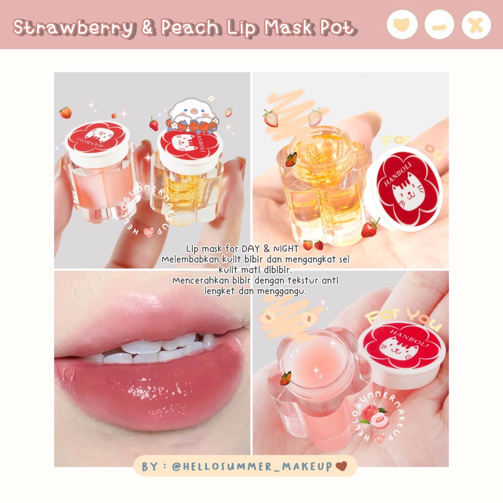 𝐋𝐈𝐏 𝐂𝐀𝐑𝐄 - Strawberry &amp; Peach Lip Mask Day Night Melembabkan Mencerahkan Bibir Masket Bibir Pot