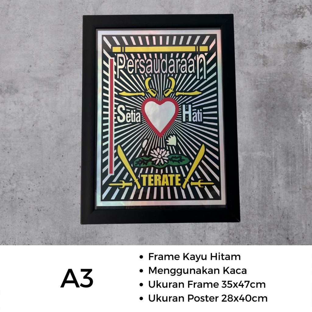 Pigura Logo PSHT Hologram - Ukuran A3 | Frame Lambang PSHT Holo Warna Warni Pixel Potrait Gambar Fot