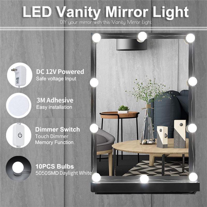 New 10pcs Hollywood Style Led Vanity Mirror Lights Kit For Makeup Dressing 10 Bulbs Shopee Indonesia