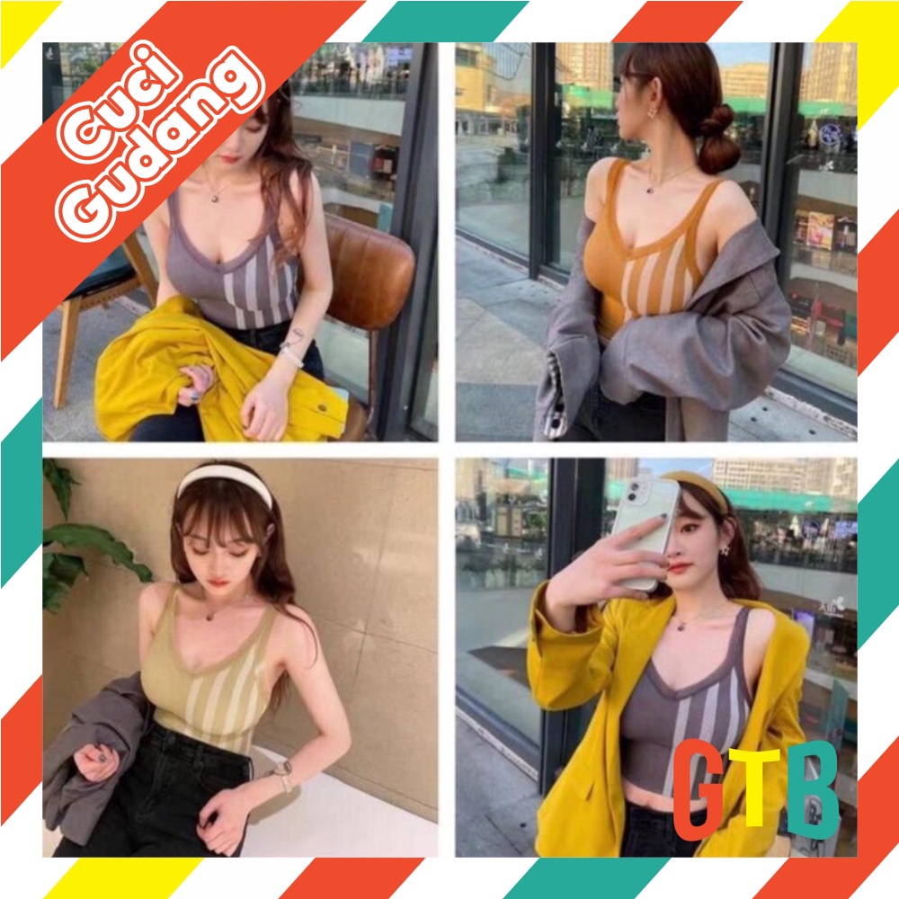 ❤️GTB❤️ Fashion Tank top Munafie Basic Wanita Square Spaghetti Crop B053