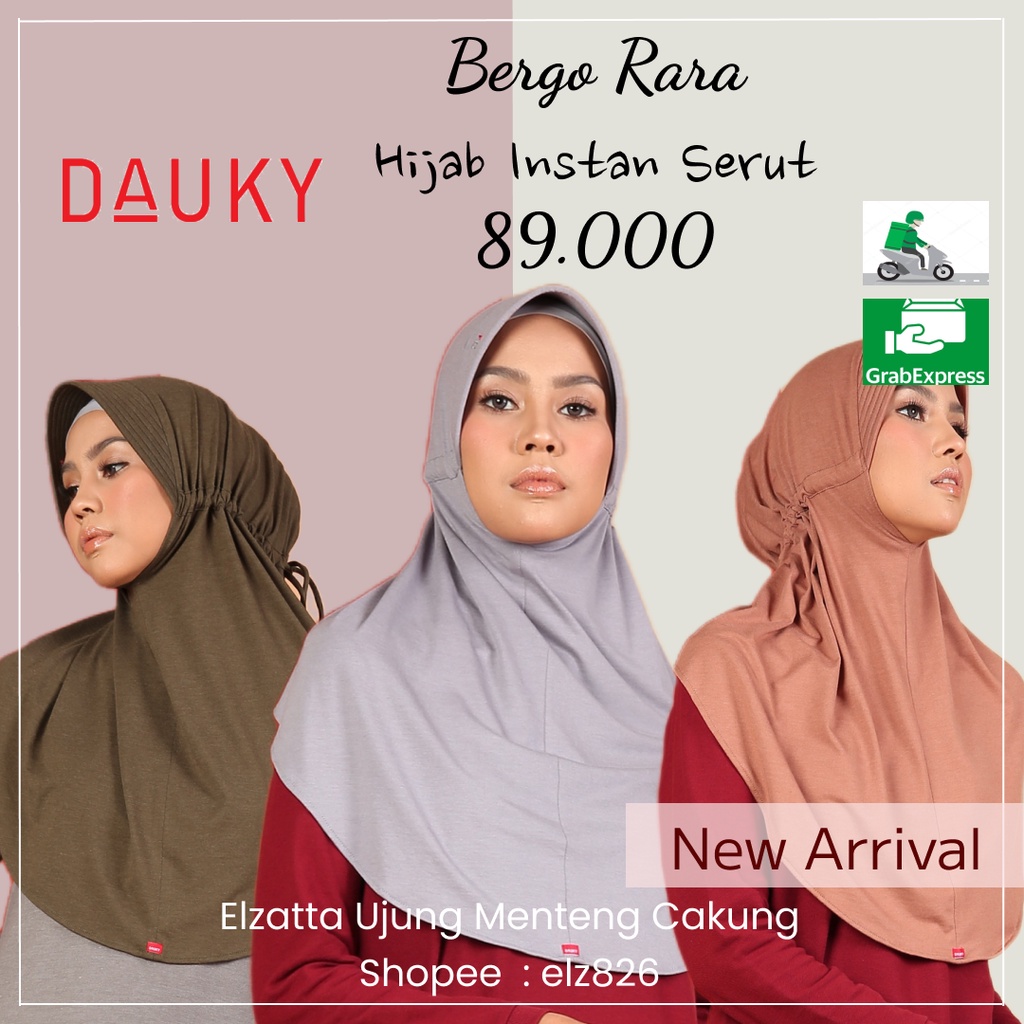 Dauky Bergo Rara Hijab Instan serut belakan Bahan Kaos Size Normal All Sizuy