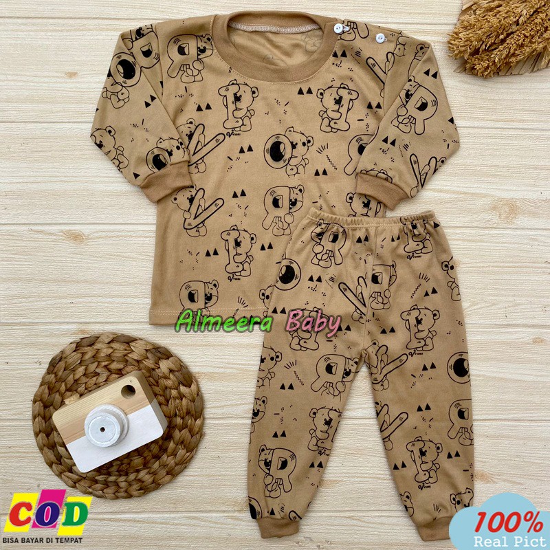 Setelan Baju Bayi Setelan Piyama Bayi Lengan Panjang Motif Bear Usia 3-12 Bulan Almeera Baby and Kids