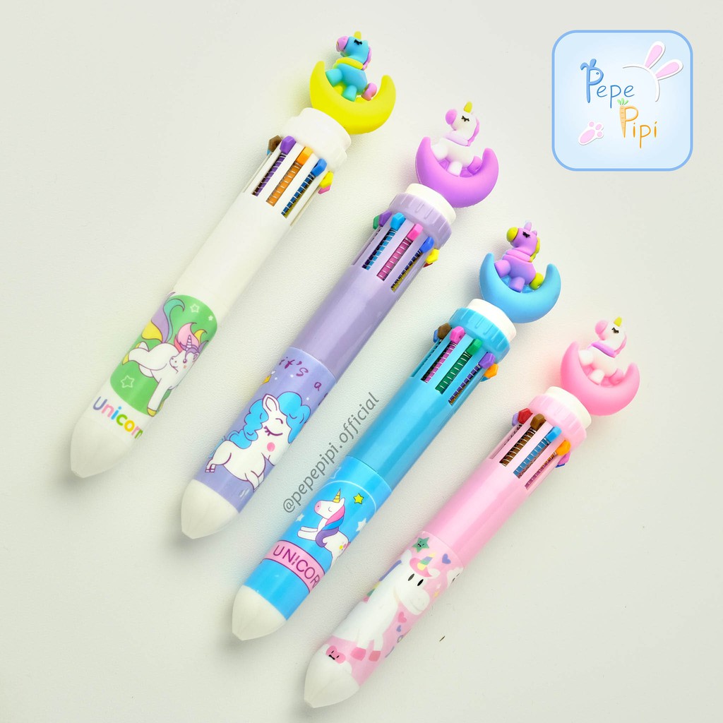 Pena Unicorn 10 Warna Pen Bolpen Pulpen Gelpen Karakter Murah Lucu