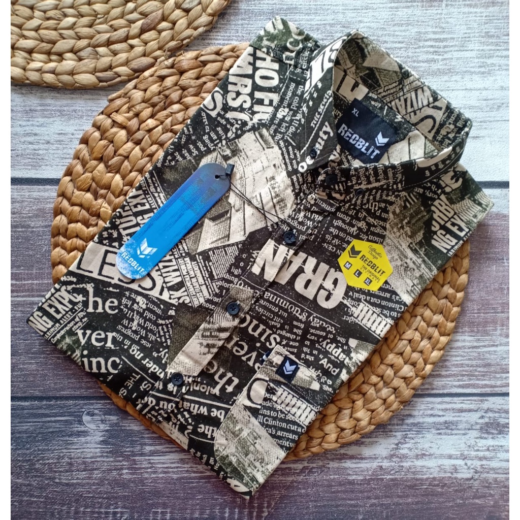 01 Real Pic Kemeja Motif Lengan Pendek merek REDBLIT Bahan Rami/Linen-GAMBAR 2