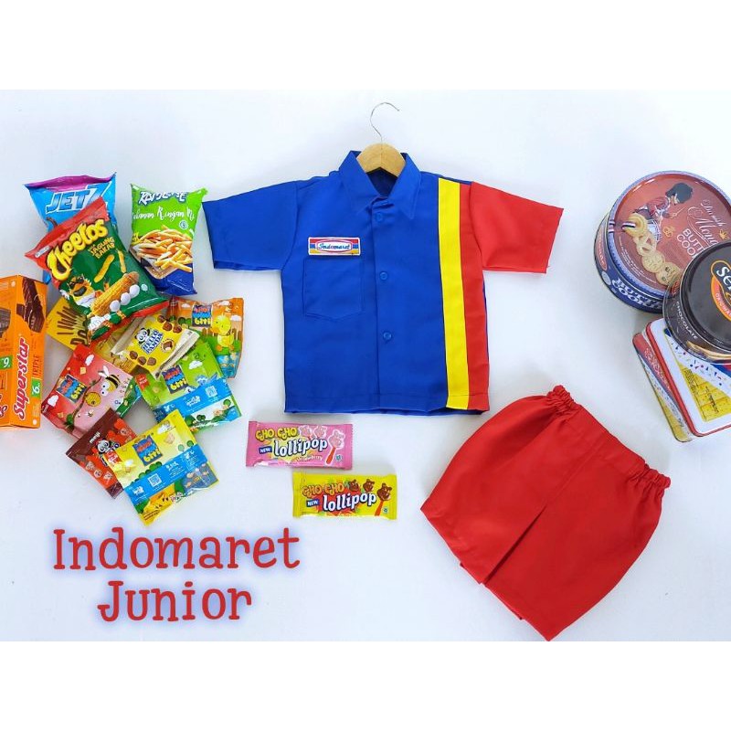 kostum indomaret anak, atasan indomaret, kostum pegawai indomaret