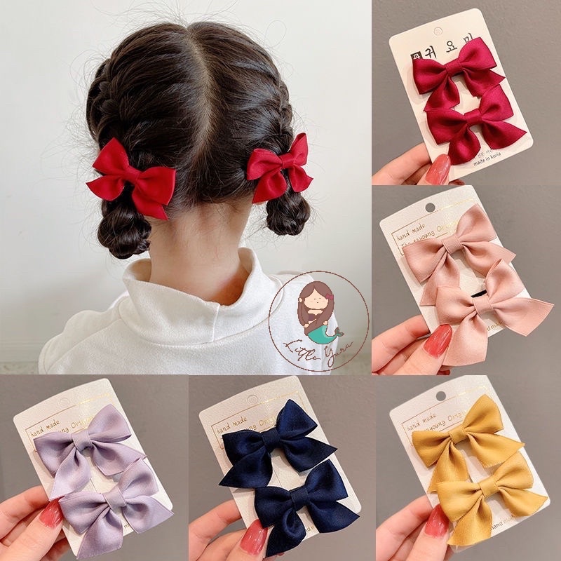 Little Yura - (isi 2 pcs) Set Jepit Anak Pita Korea / Jepitan Rambut Anak / Pita Model Korea