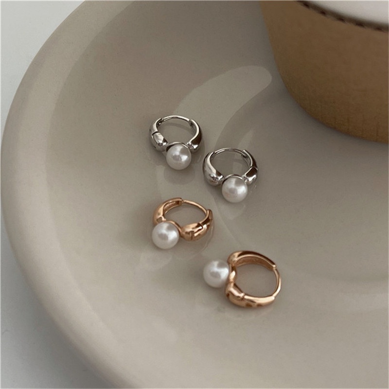 [ Women Vintage Metal  Pearl Hoop Earrings Statement Drop Earrings ]