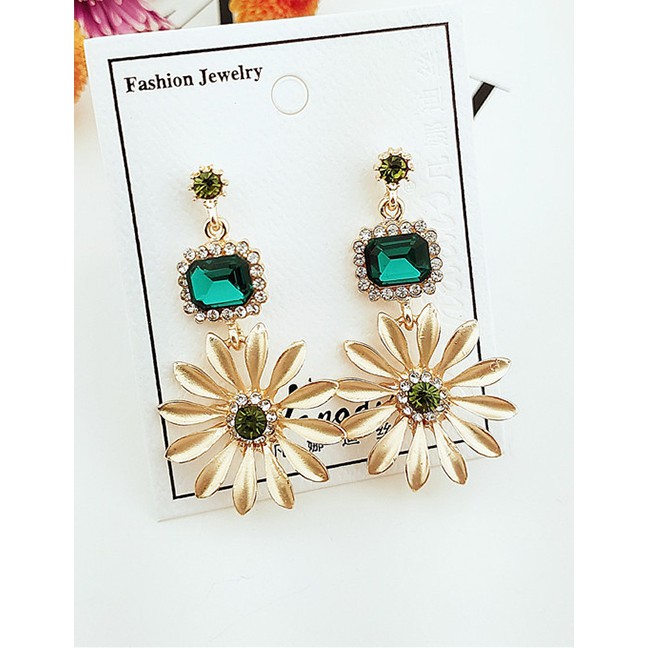 LRC Anting Tusuk Fashion Gold Gemstone Flower Earrings F52669