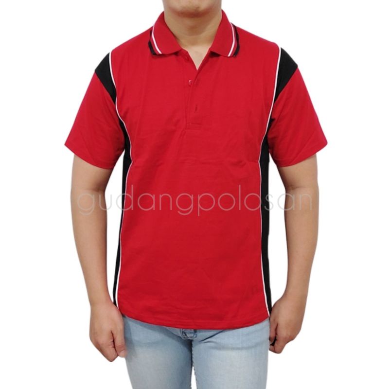 GP POLO KATUN KARDET/KAOS KATUN KOMBINASI/MERAH-HITAM