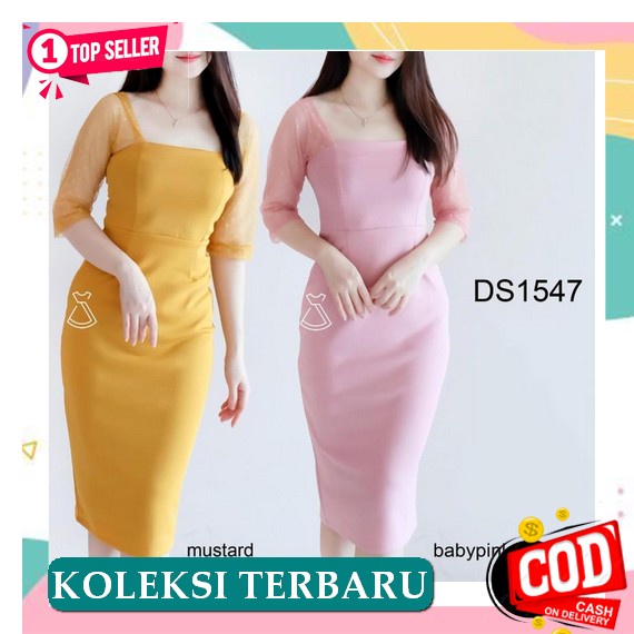 Dress Premium Dress Brukat Pesta Modern Midi Dress Casual Dress Wanita Ds1547 - Dress Pesta Tile Pol