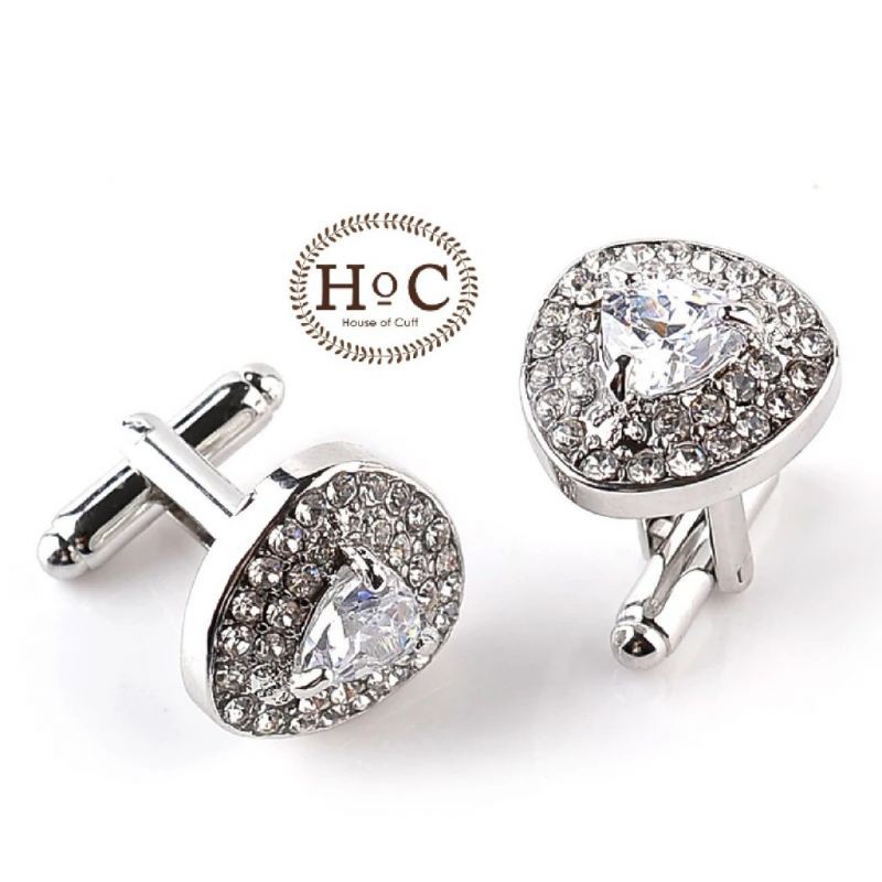 Houseofcuff Cufflinks Untuk Manset Kancing Kemeja Silver Triangle Clear Studded Cufflinks