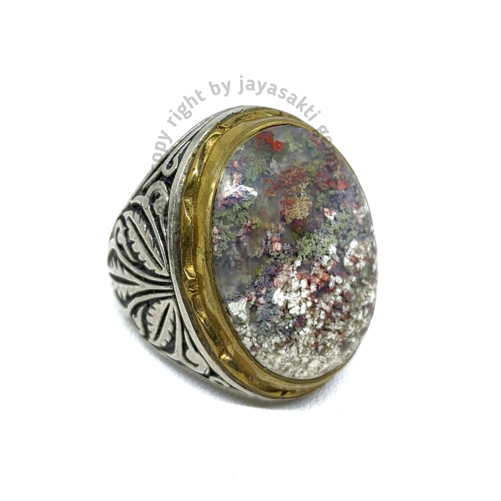 Natural Batu Akik Lumut Trenggalek Ring Alpaka German LT01