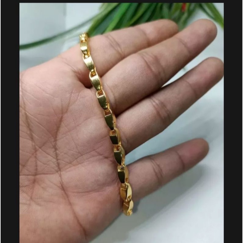 gelang tangan motif biji padi berlapis emas asli 24k