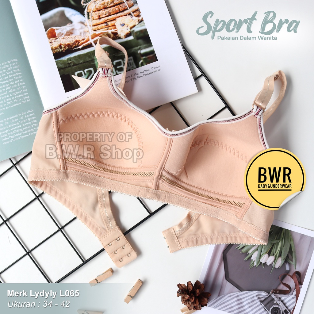 Bra Lydyly L 065 LIST PUTIH / Bh Sport Wanita Busa Tipis Kawat Kait 2 | Bwr