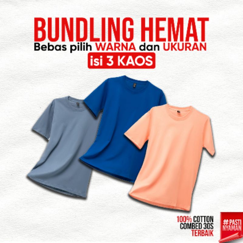 ( 3 Kaos ) Paket BUNDLING KAOS POLOS 100% PREMOUM COTTON COMBED 30s
