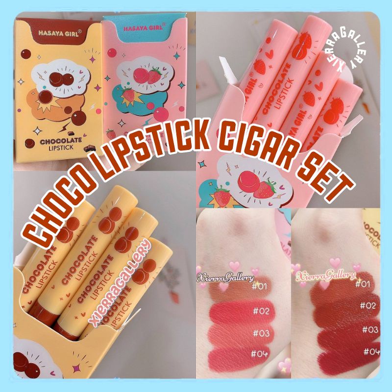 [4Pcs/Pack] HASAYA GIRL CHOCOLATE LIPSTICK CIGAR SET READY import lipstick Baru unik simple mini