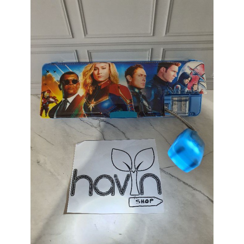 kotak pensil magnet ada LAMPU SENTER untuk membaca/PENSIL CASE LAMPU-AVENGER