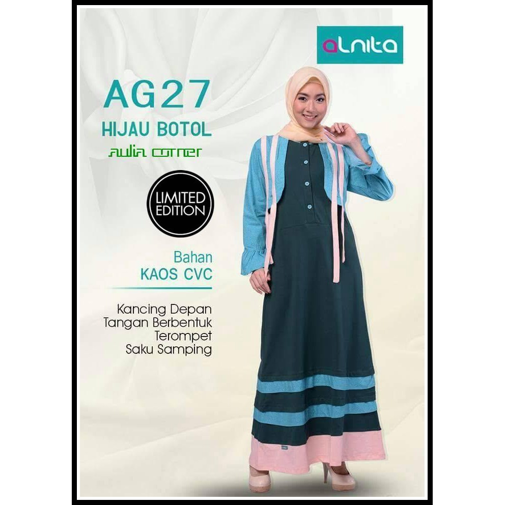 Baju Gamis Model Sekarang Alnita AG 27 Hijau Baju Wanita Terbaru Model Baju Gamis