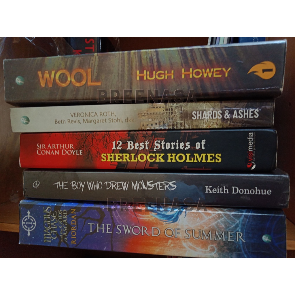 (preloved novel ori) novel wool hugh howey, novel shards & ashes, sherlock holmes, the boy who drew 