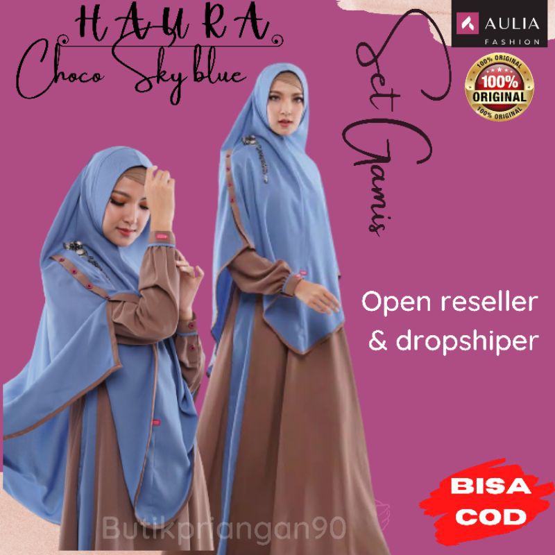 GAMIS AULIA FASHION HAURA CHOCO SKY BLUE/Gamis Aulia Fashion Terbaru