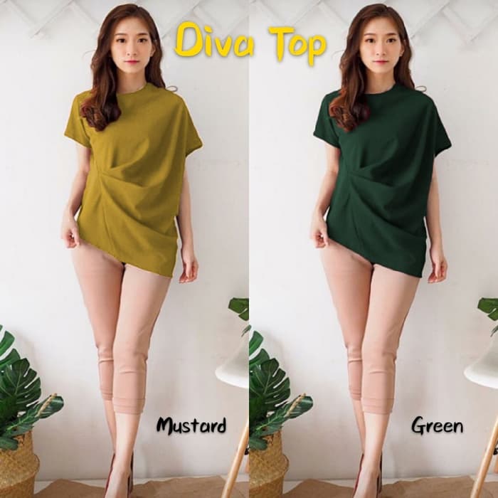 [Diva Top BC]Blouse wanita mosscrepe hijau/kuning - Kuning