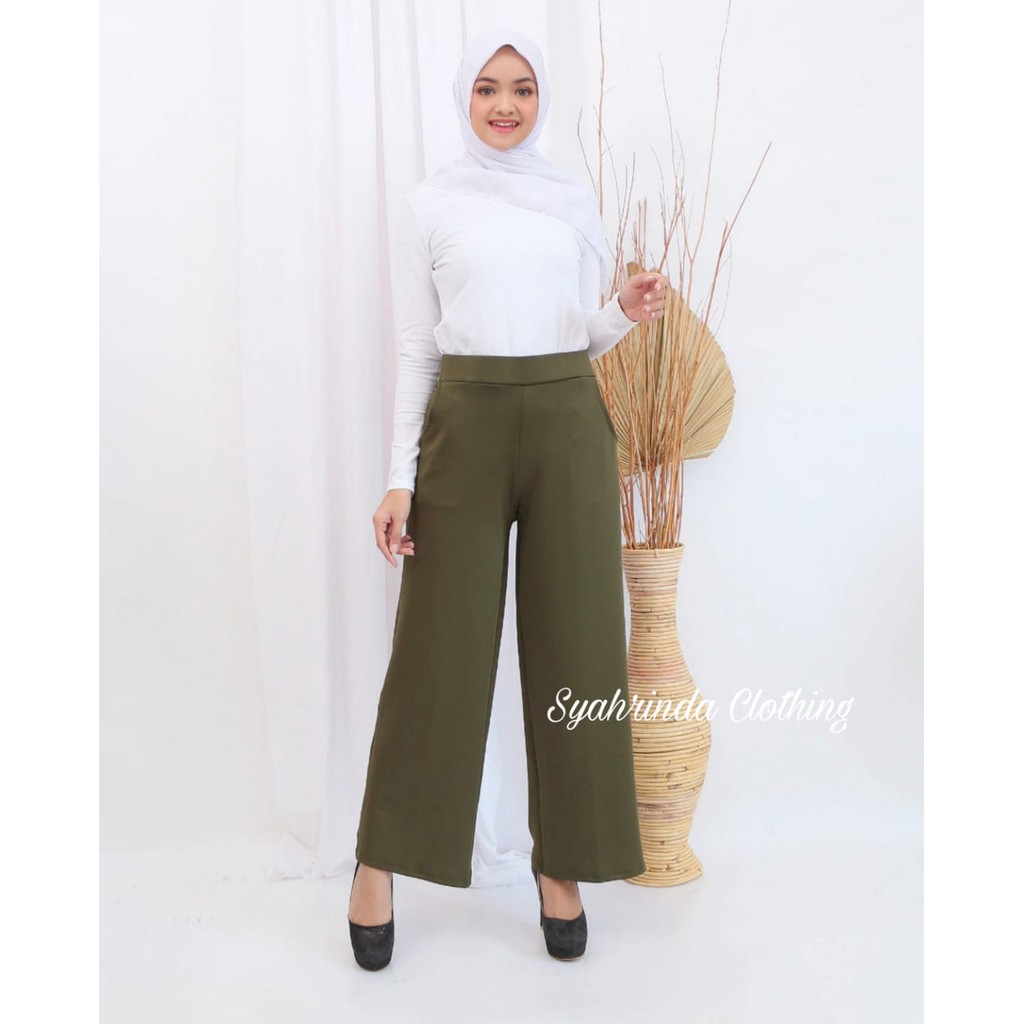 Celana Kulot Panjang Scuba Wanita Basic Cullote Pants Premium Melar Strech Bawahan Polos Celana