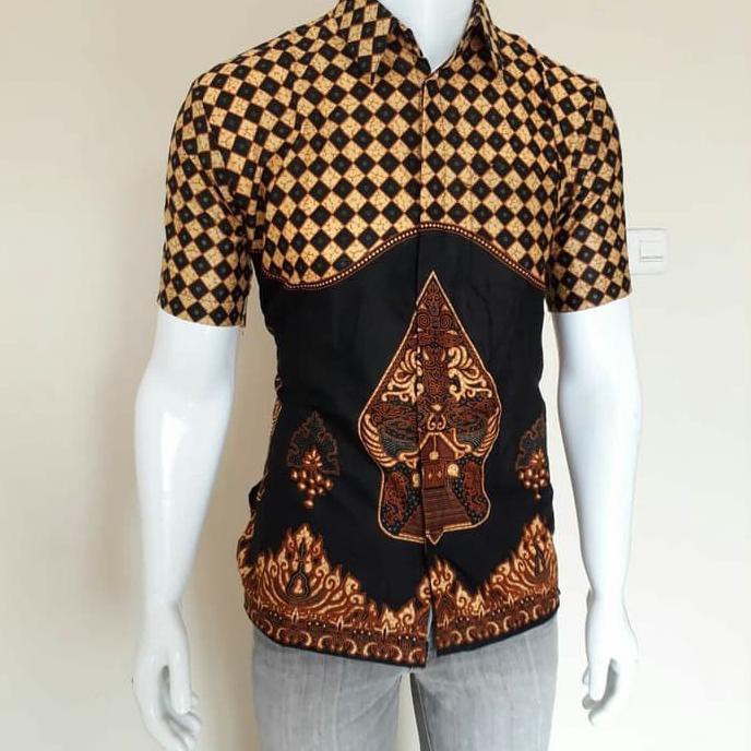 PRODUK READY... BAJU BATIK KEMEJA BATIK PRIA LENGAN PENDEK BATIK SOGAN WAYANG MURAH