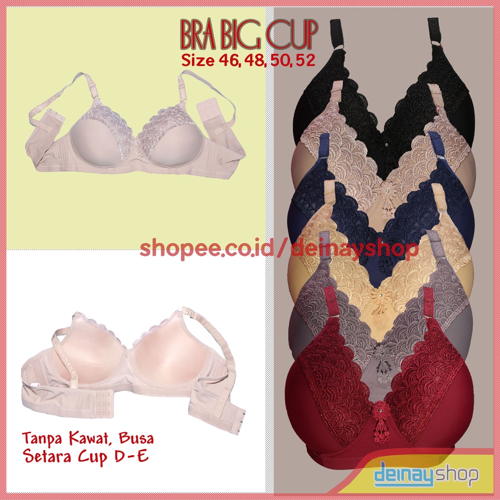 Bra BH Big Cup Size Jumbo 46 - 52 Busa Tanpa Kawat