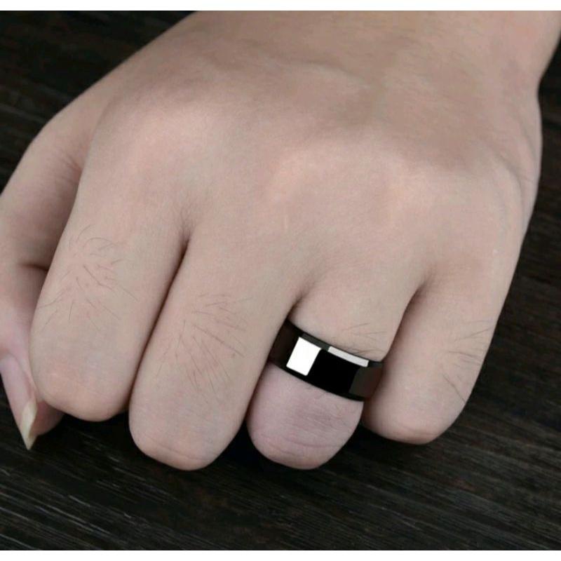 Cincin Titanium Pria Wanita Keren Unisex Hitam Titanium Grade A Asli Stainless Steel 316L Korea-Cincin Hitam Polos Original Stainless Steel Korea