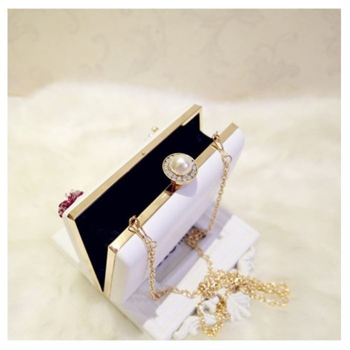 BJ270099 - BLACK/GOLD/PINK/RED/SILVER/WHITE/WINE - TAS PESTA IMPORT CLUTCH SLEMPANG TALI RANTAI MOTIF BUNGA ELEGAN STYLISH FASHION WANITA CANTIK TERMURAH TERLARIS BAGSTORE JAKARTA JT70099
